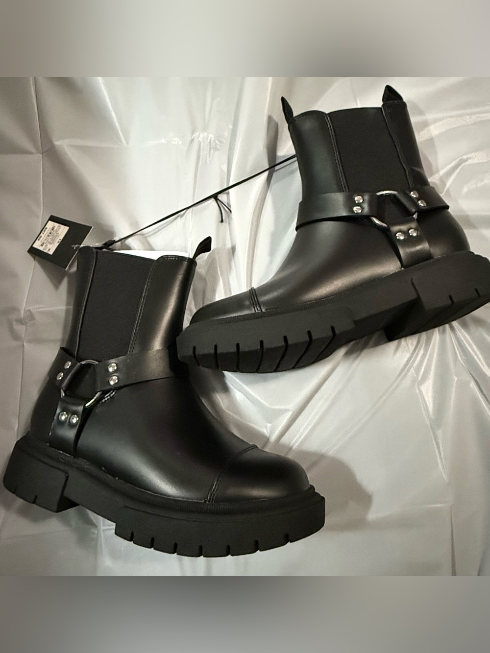 Art Class Kids' Crosby Harness Moto Boots Black Zipper Pull Tab Size 13